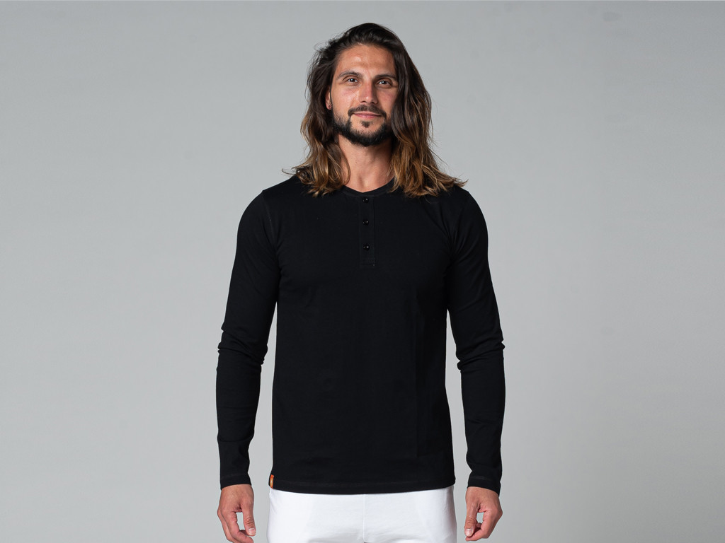 Item T-Shirt TAPAN 3 boutons 100% Bio Noir
