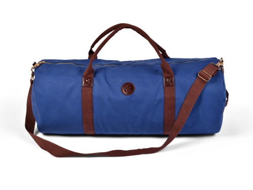 Rugged Yoga Mat Bag in Organic Cotton and Vegan Leather - Warm Blue