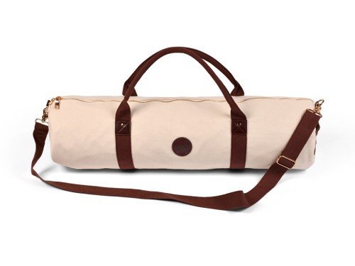 Outdoor Yoga Mat Bag in Organic Cotton and Vegan Leather - Ecru